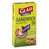 Glad Snap Lock Resealable Bags Sandwich Size 50PK