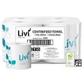 Livi Hand Towel Essentials Centrefeed Roll 1PLY 300M 4 CTN 1203
