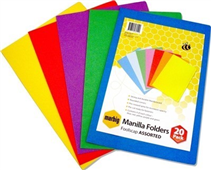 MARBIG MANILLA FOLDER FOOLSCAP ASSORTED COLOURS PACK 20